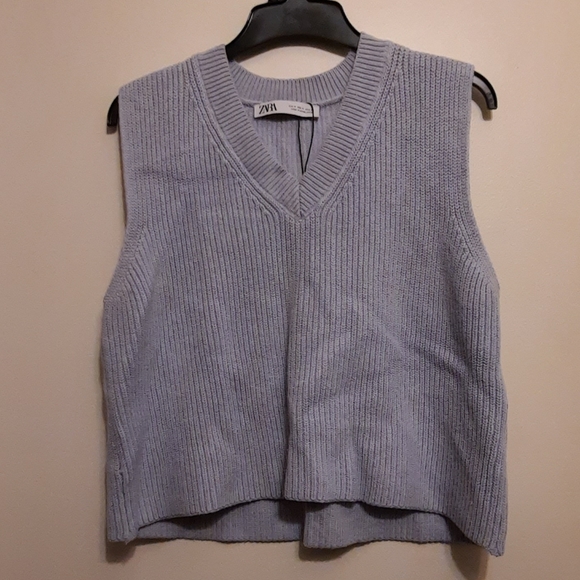 Zara Blue Knit Sweater Vest Top Sleeveless - Picture 5 of 12